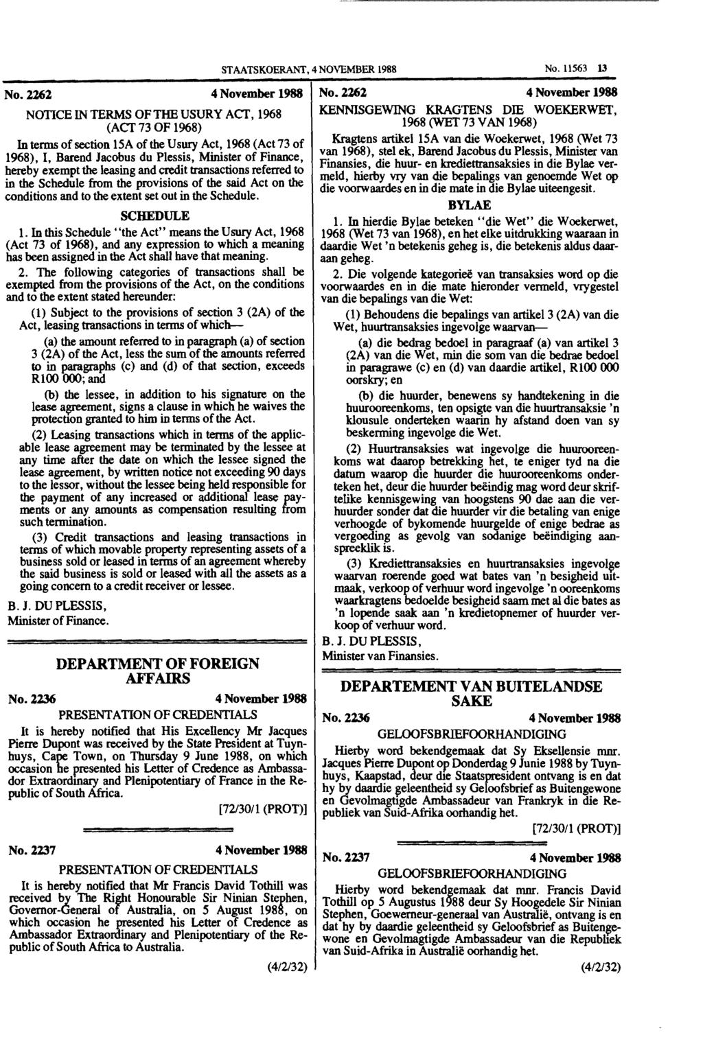 STAATSKOERANT, 4 NOVEMBER 1988 No.11563 13 No.