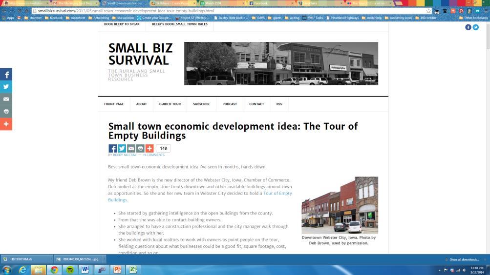 Relatively Immediate Results The short tail: Buildings, inside and out, were cleaned up. People were talking, in coffee shops, churches and around town. http://smallbizsurvival.