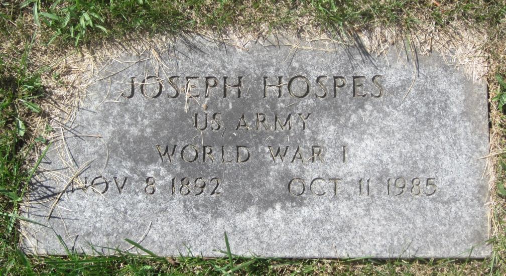 Hospes, Joseph Whitney Cemetery Town of Seneca Hospes, Joseph. AGO fm 724-9. New York, Abstracts of World War I Military Service, 1917-1919. Available on the Internet from Ancestry.com.