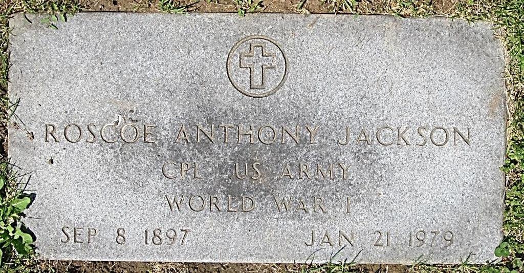 Jackson, Roscoe Anthony Sand Hill Cemetery Town of Seneca Obituaries. R. A. Jackson, Retired Machinest. Rochester Democrat & Chronicle. Jan. 22, 1979. p. 39 (B3).