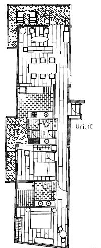 Self-contained apartment unit breakdown; FIRST FLOOR UNIT 1C: