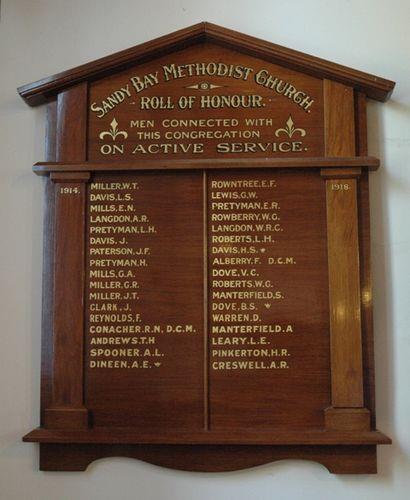 J. Clark is remembered on the Sandy Bay Methodist Church Roll of Honour located inside the Sandy Bay Uniting