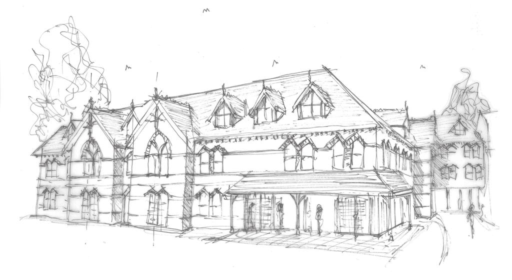 sketch design for a bay elevation, introducing gables for