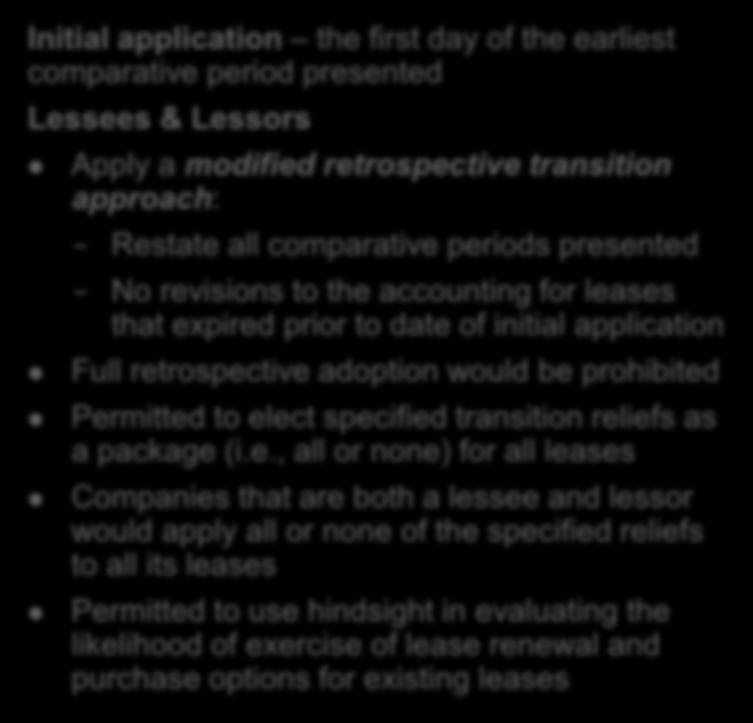 likelihood of exercise of lease renewal and purchase options for existing leases Initial application the first day of the annual reporting period in which the requirements of the new standard are