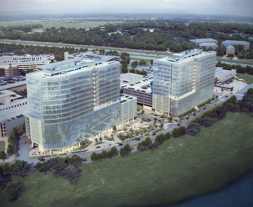 MoPac (Loop 1) Whole Foods Domain 11 and Domain 12 will complement each other with innovative massing, matching curtain walls, and shared landscape features.