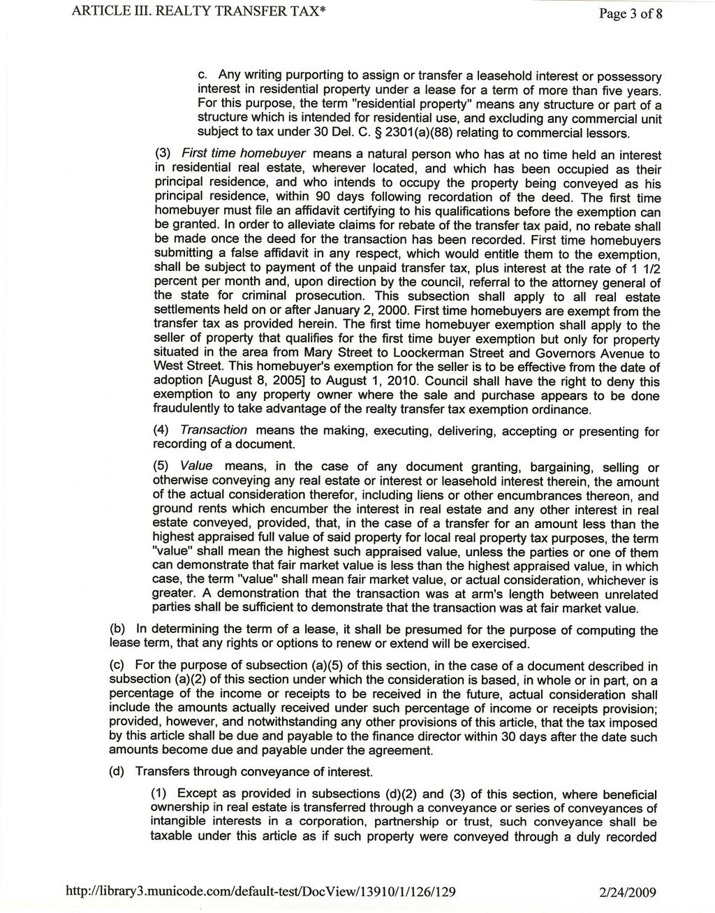 ARTICLE III. REALTY TRANSFER TAX* Page 3 of8 c.
