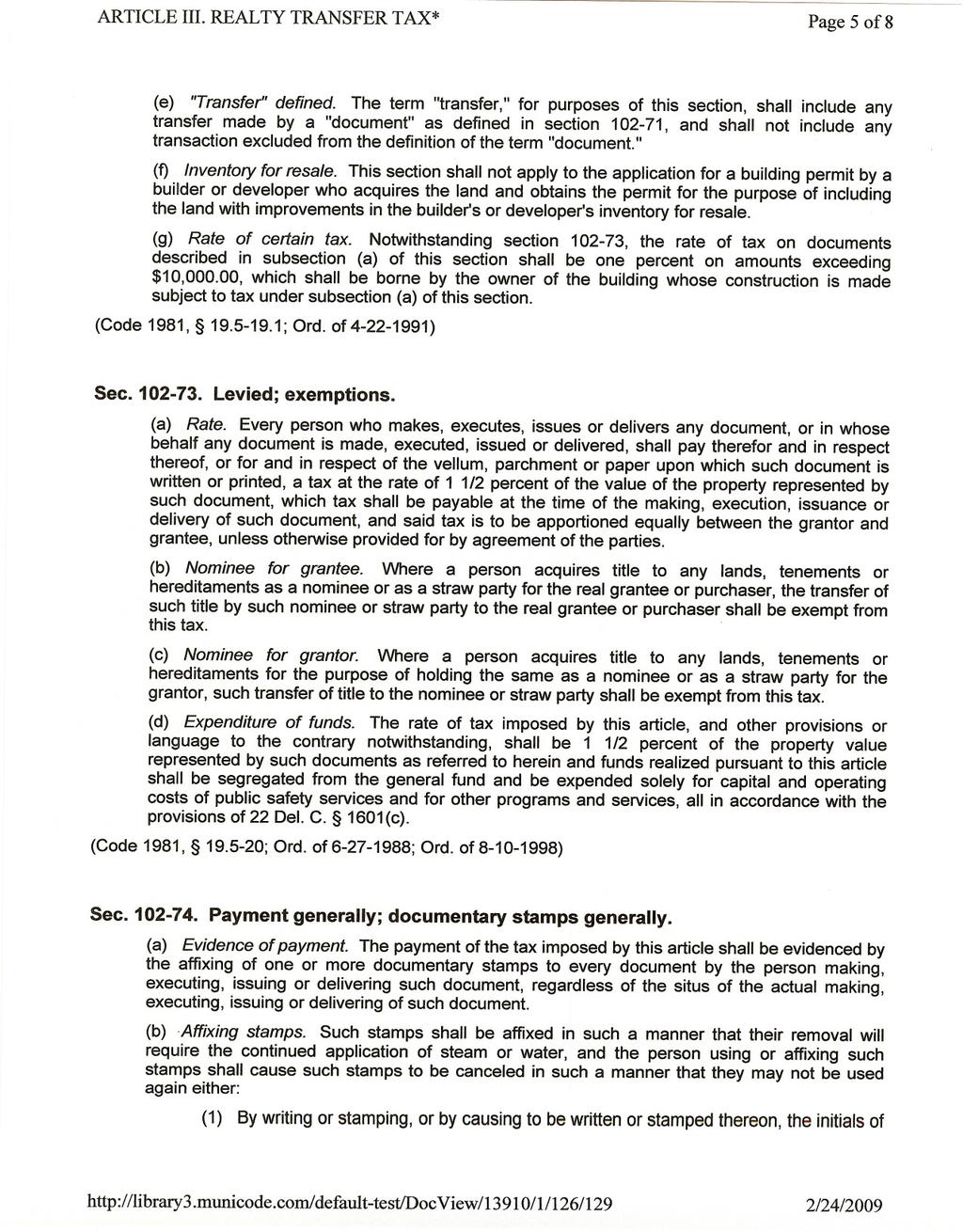 ARTICLE III. REALTY TRANSFER TAX* Page 5 of8 (e) "Transfer" defined.
