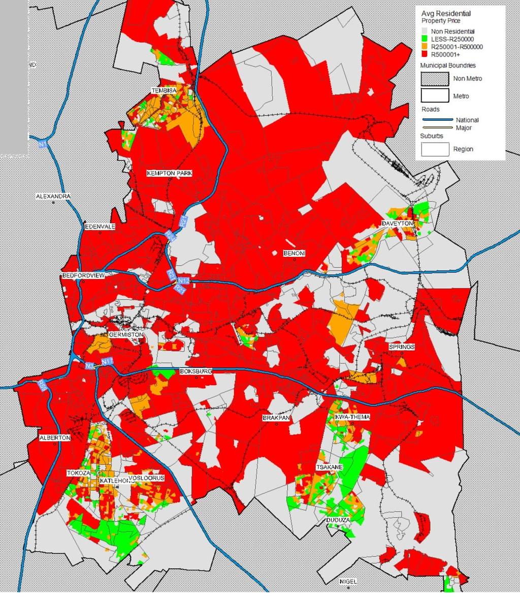 Location of affordable suburbs 14 Ekurhuleni s current affordable suburbs reflect its industrial legacy, but are ill-placed for affordable, efficient housing opportunities The map reflects the