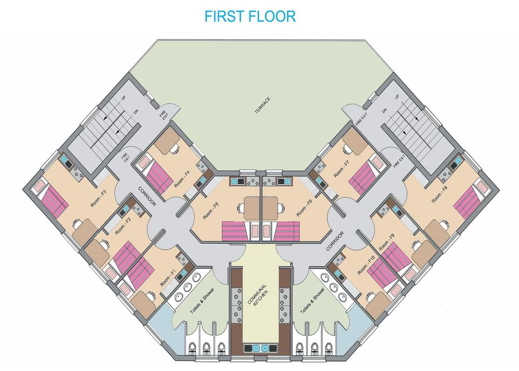 First Floor: Available Rooms- 10x Single Rooms = 70.