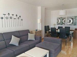 The apartment offers 100 m2 built area with a larger than expected sun terrace, a living and dinning room, kitchen, three