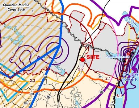 Military Influence Area Zones Given the proximity to Marine Corps Base Quantico (Base), the proposed
