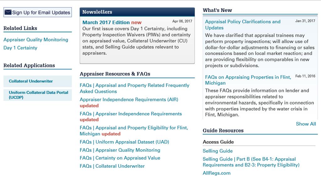 Visit the Updated Appraiser Site for More Information https://www.fanniemae.