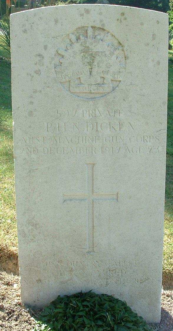 Photo of Pte P. H. N. Dicken s Commonwealth War Graves Commission Headstone in St.