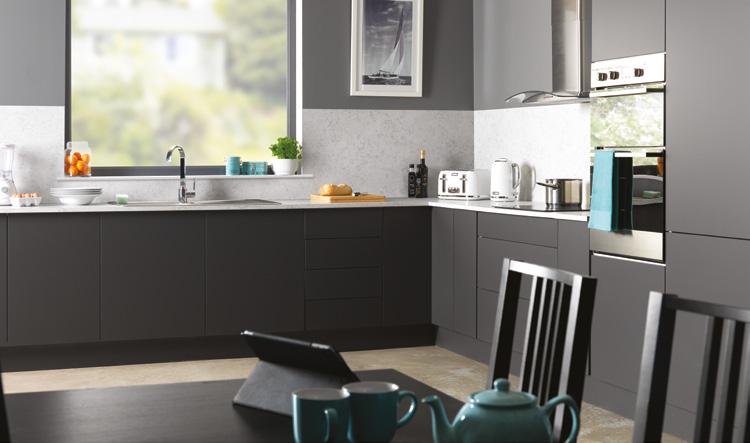 You could opt for a square edge or contoured worktop, with a matching splashback making a stunning design statement.