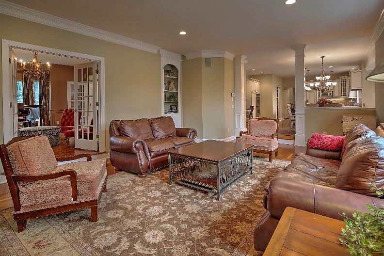 with built-in TV surround system make this room ideal for gatherings.