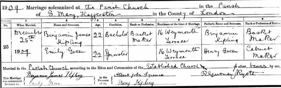 A son Benjamin William had arrived by 1911 (#189).