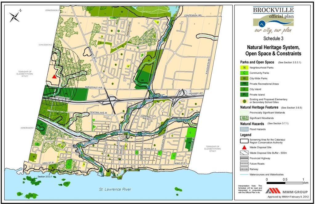 Figure 3.3 Natural Heritage System Open Space and Constraints (Schedule 3, Brockville Official Plan, dated February 9, 2012) 3.