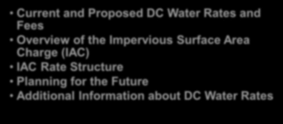 DC WATER RATES AND THE IMPERVIOUS SURFACE AREA CHARGE DISCOUNT PROGRAM Current and Proposed DC Water