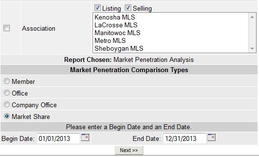 Market Penetration The Market Penetration Report allows agents to view their listing and sale activity compared to their office or compared to the MLS as a whole.