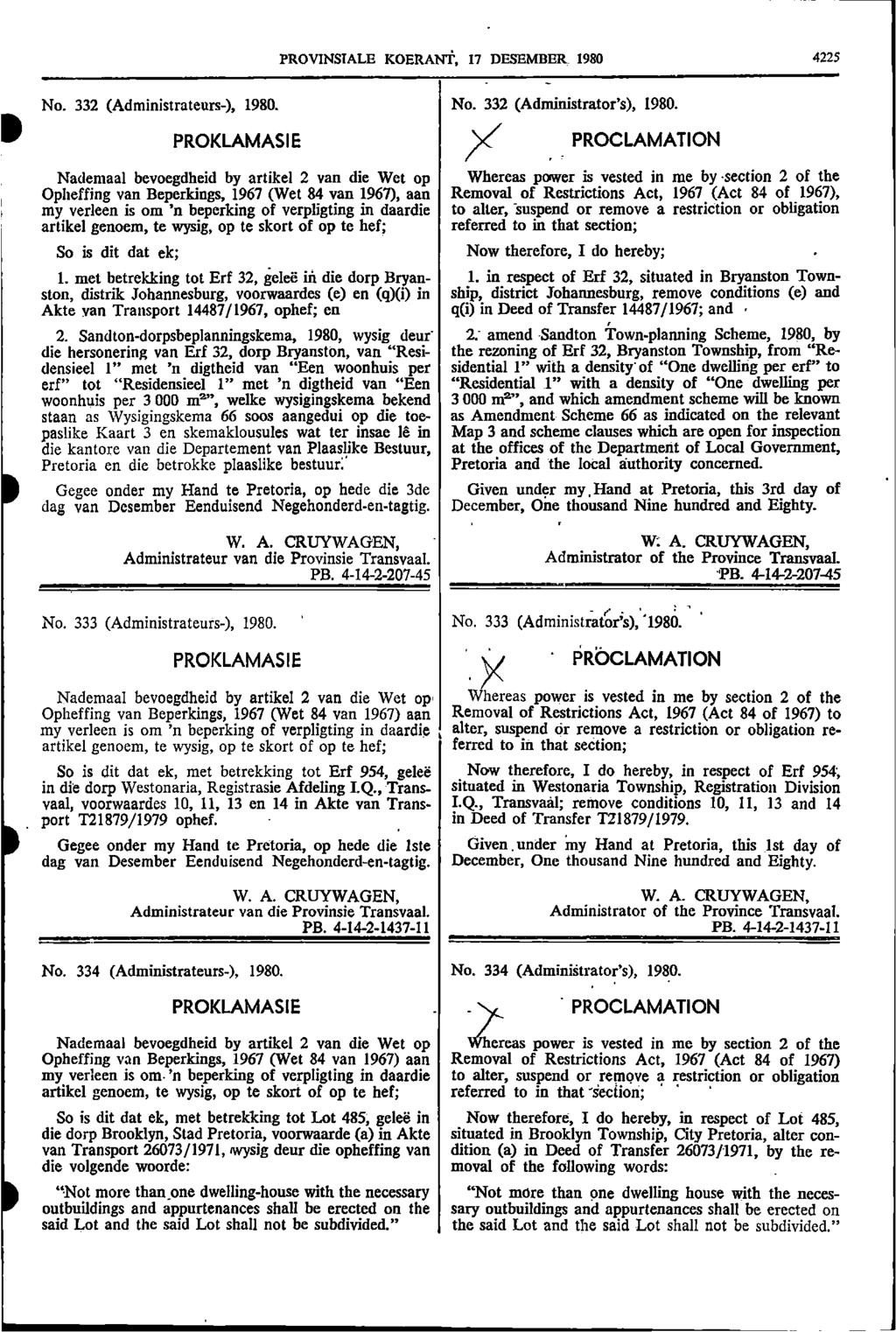 PROVINSTALE KOERANT, 17 DESEMBER 1980 4225 No. 332 (Administrateurs-), 1980.