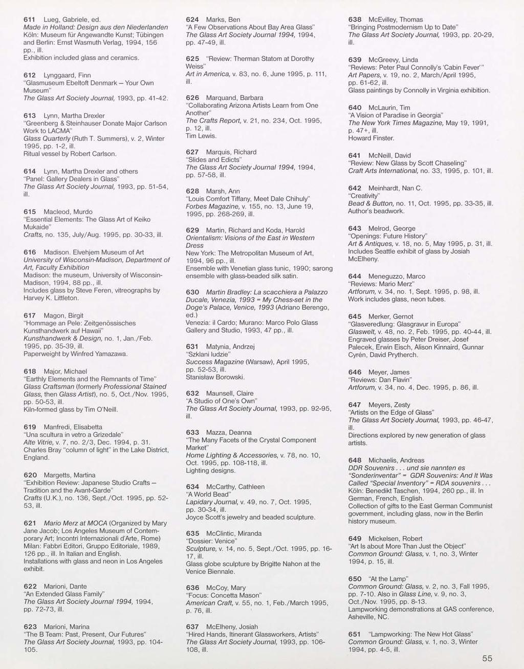 611 Lueg, Gabriele, ed. Made in Holland: Design aus den Niederlanden Koln: Museum fur Angewandte Kunst; Tubingen and Berlin: Ernst Wasmuth Verlag, 1994, 156 pp.