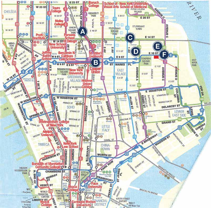 TRANSIT MAP A Union Station B Astor Place C L Train subway at 14th Street & 1st Avenue. D 10th Street & Avenue A Bus stop to and from Union Square.