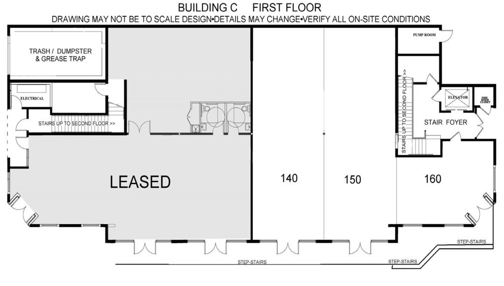 BUILDING C: 1027 S Main Street FIRST FLOOR AVAILABLE SPACE SUITE SQ. FT RATE 160 545 (+/-) $2.50 PSF/MTH NNN 150 1,100 (+/-) $2.50 PSF/MTH NNN 140 1,100 (+/-) $2.
