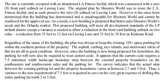 Page 9 A PPLICANT- PROVIDED DESCRIPTION (CONTINUED) FINDINGS AND RECOMMENDATIONS Building Setback and Landscape Buffer Variances for New Indoor Shooting Range A) Variance of 23 ft.