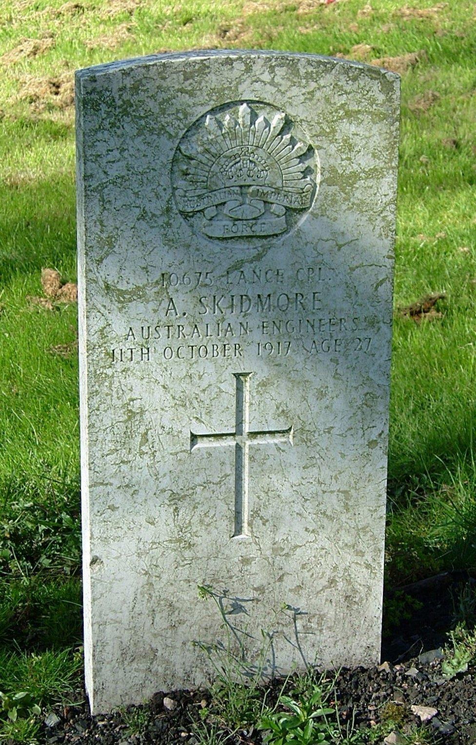 Photo of Lance Corporal A. Skidmore s Commonwealth War Graves Commission Headstone in St.
