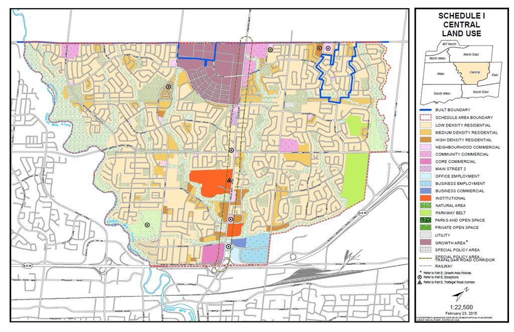 Location of Subject Lands Figure 7 Schedule I to Livable Oakville Central Land Use Plan Part E of Livable Oakville contains policies for Oakville s six (6) Growth Areas, Special Policy Areas and