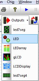 Komponentlar panelidan (Components Toolbox) Outputs blokidan LED
