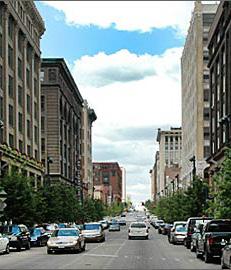 The Washington Avenue Historic District is located in Downtown West, along Washington Avenue, and bounded by Delmar Boulevard to the north, Locust Street to the south, 8th Street