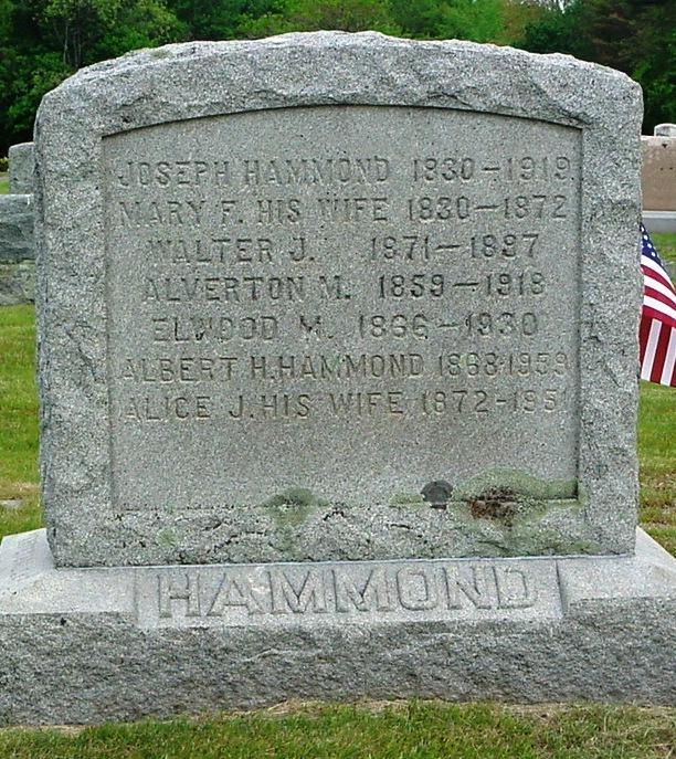 Hammond Joseph, 1830-1919 Mary F., w. Joseph Hammond, 1830-1872.