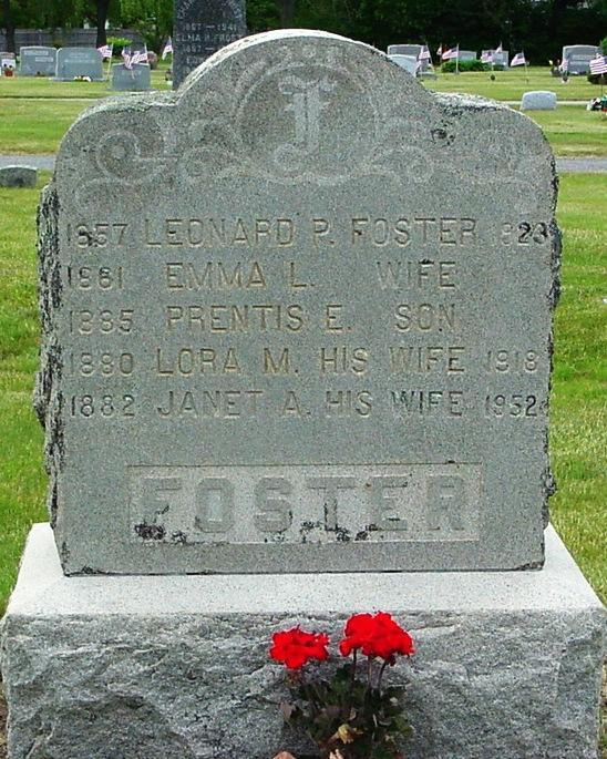 Foster, 1849-1900 Leonard P., 1857-1923. Emma L., w. Leonard P. Foster, 1861- Prentis E., s.