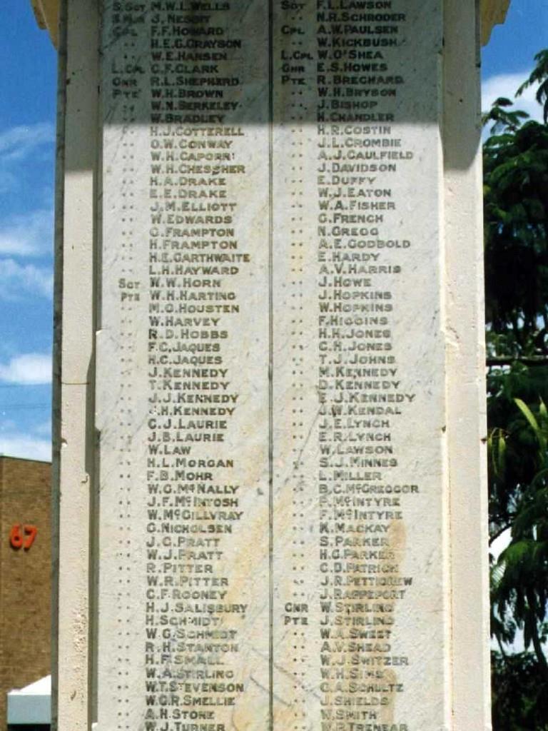 East Brisbane War Memorial (Photos from QLD War Memorials Shirley & Trevor McIvor) Gunner James Kennedy was
