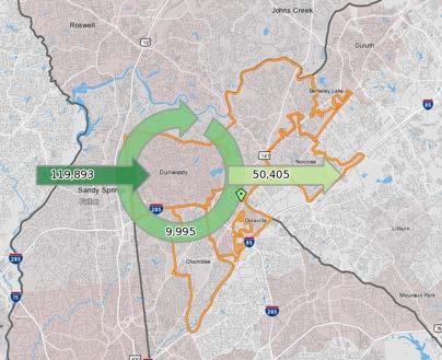 EMPLOYMENT & COMMUTING PATTERNS The I-285/GA 400 corridor is a regional employment center - with 129,000 jobs VERY high job/total population