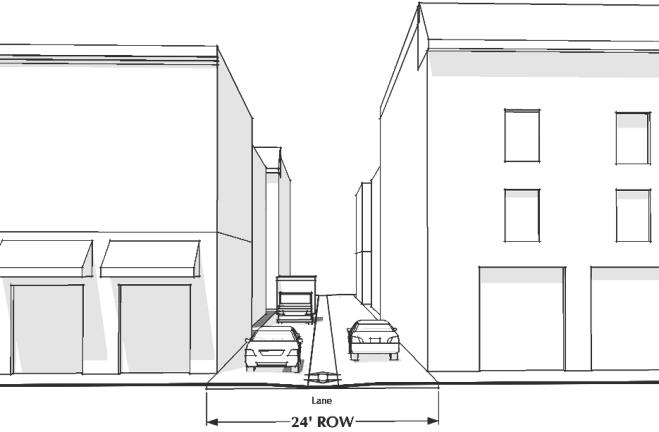 An example would be new buildings constructed along the perimeter of a block with common areas inside the block providing alley functions. 2.