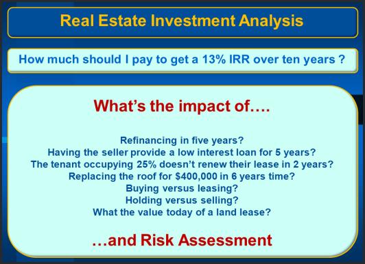 16 The building blocks of Real Estate Investment Analysis The best way to analyze long term real