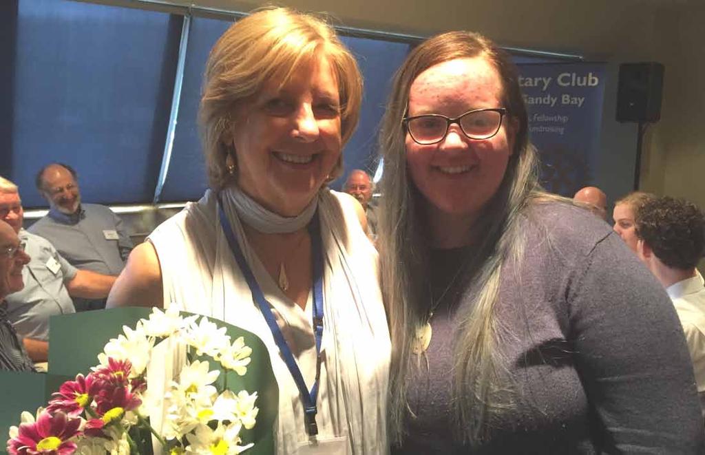 AG Marion Cooper with Kathryn Martin who said thank you with flowers and chocolates for Marion sponsoring her to go to The Australian Rotaract Conference in Sydney in October 2017.