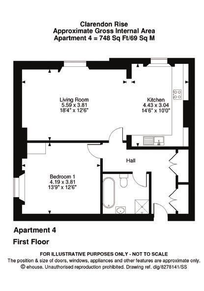 Apartment 4 One Bedroom One Bathroom Living Room Kitchen 748 ft. sq.