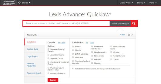 Exciting New Features With Lexis Advance Quicklaw you can: Search simply, with straightforward
