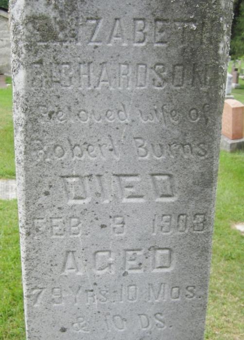 Burn indicated that Robert (2nd) was one of eleven children born to Robert Burns and Elizabeth Richardson in 1853. He in fact was born 14 May 1853 in Brussels, Ontario.