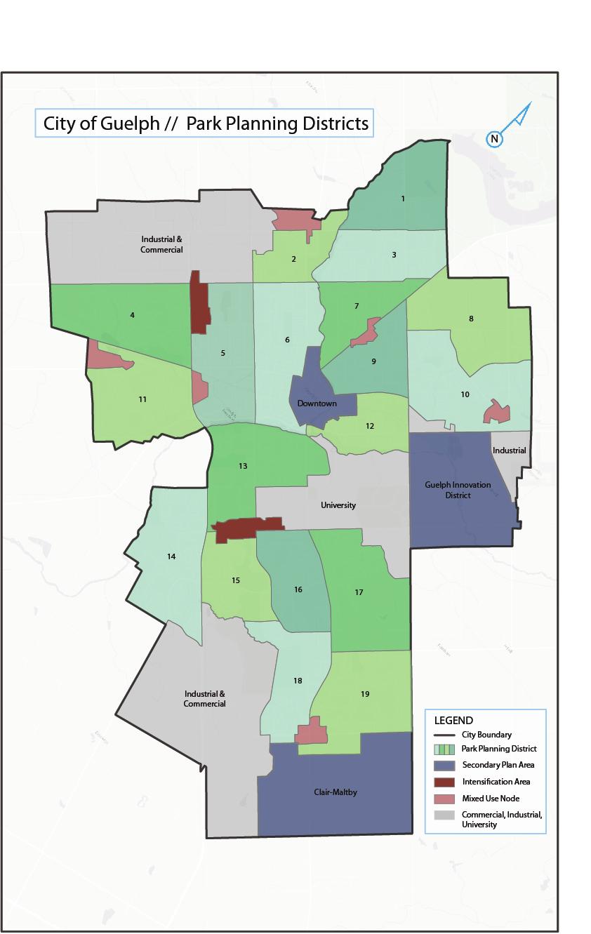 Parkland Planning Districts o 19 Park Planning Districts developed for existing lower density neighbourhoods o Based on Canadian Census Boundaries, transportation infrastructure, environmental