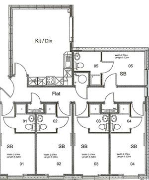 Accmmdatin Infrmatin Flr Plan A typical flat will cmprise five en-suite bedrms (with shwer and tilet) and a shared kitchen and dining area.
