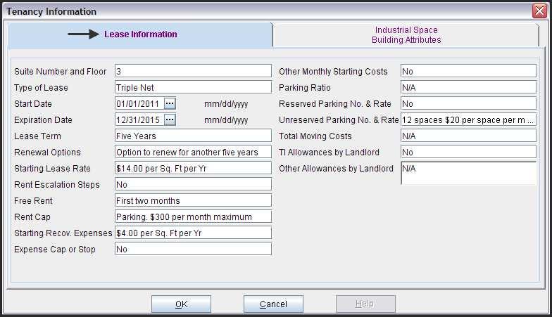 Lease Information entries for the example