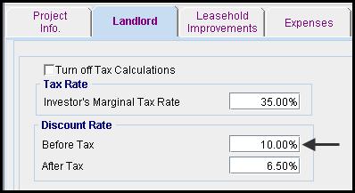 Enter the Rentable Area: 6,000 Sq. Ft LANDLORD Folder 1. Enter the Discount Rate Before Tax: 10.