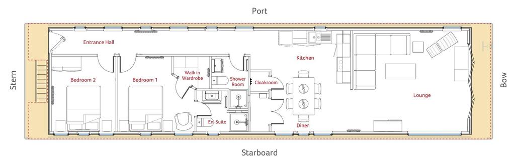 The Moorings at Windsor Riverside Houseboat 2 Bed, Ensuite 59 x 15 Lounge - 14 2 x 14 0 ( 4.3m x 4.3m) Kitchen/Diner - 14 2 x 16 1 (4.3m x 4.9m) Bedroom 1 7 0 x 10 9 (3.2m x 3.