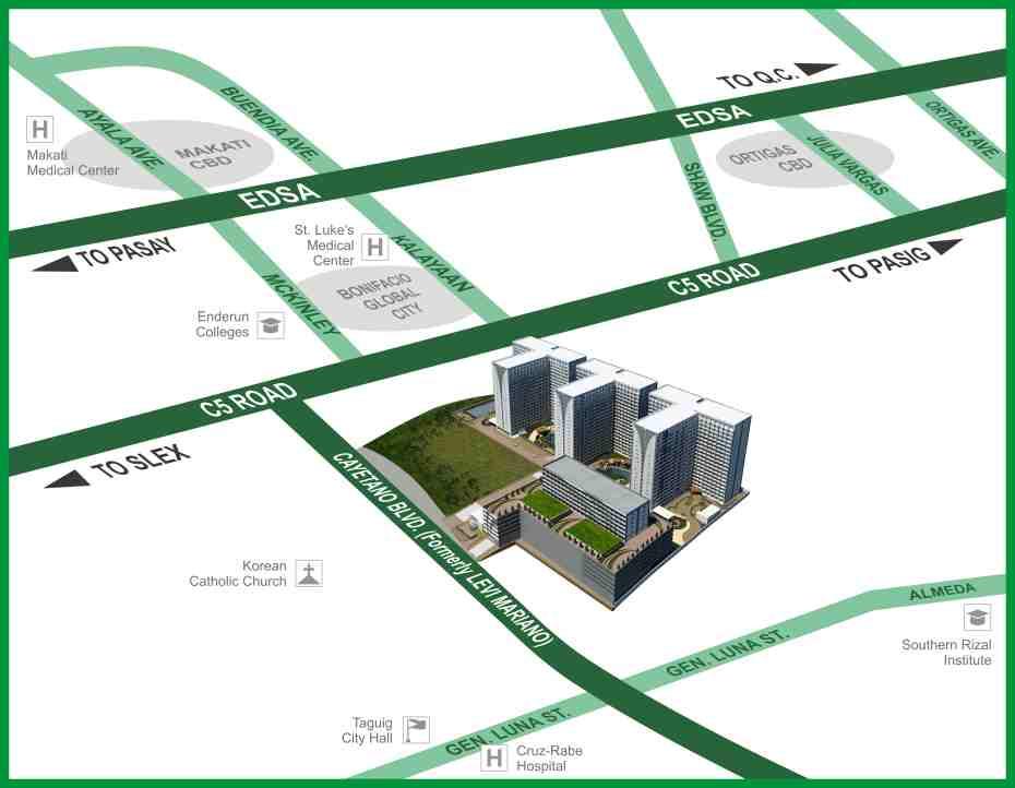 Location Map Set in the progressive city of Taguig, the natural expansion area of the country s financial capital, Makati City.