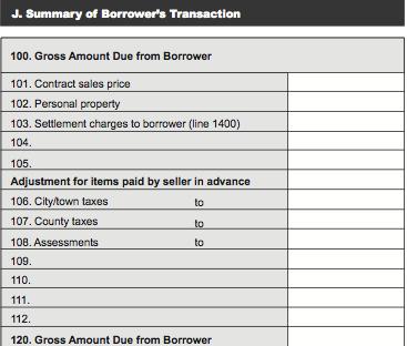 from the borrower including the contract price, costs listed on page two, and adjustments