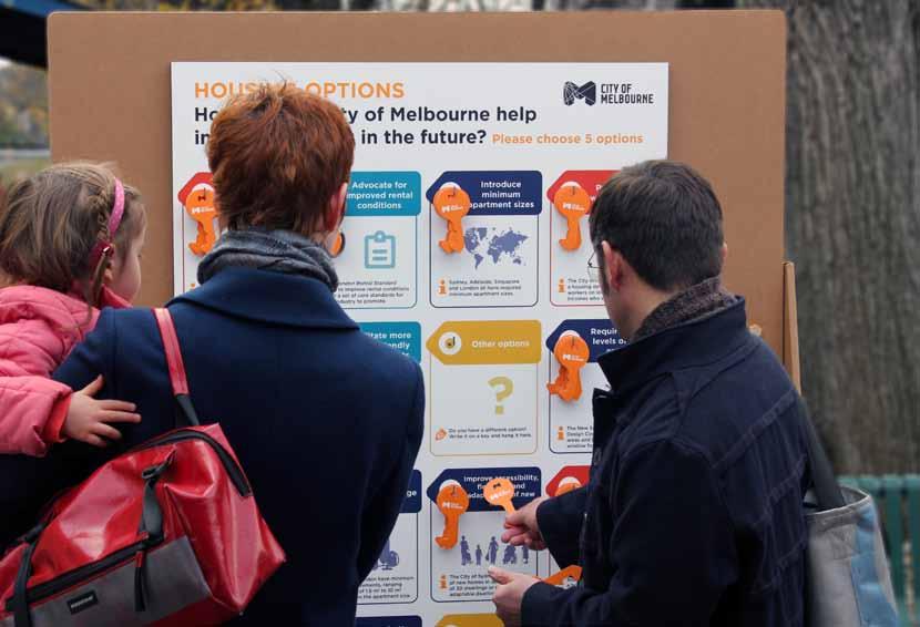 2. key findings The City of Melbourne devised a creative and extensive community engagement process to start a conversation and listen to a wide range of views and opinions to better inform a housing
